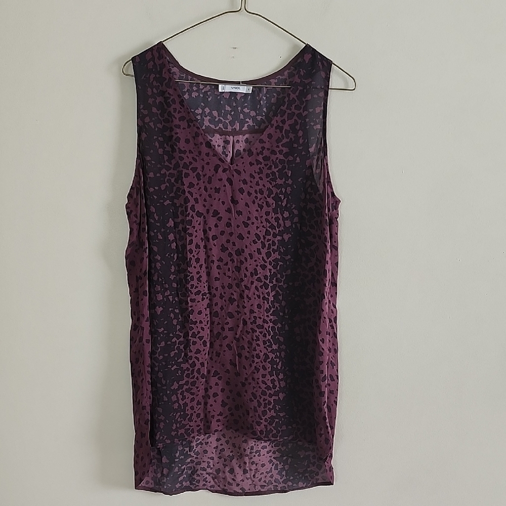 Vince Purple Leopard Print High Low Tank Top Silk Womens Medium